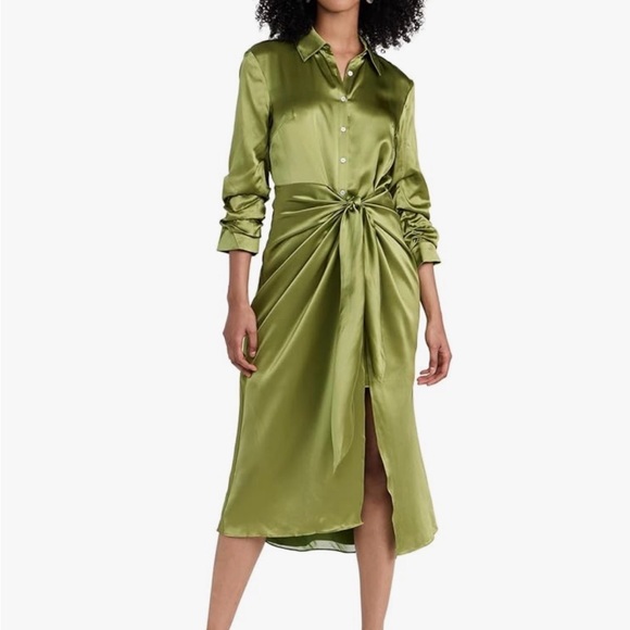 Cinq à Sept Dresses & Skirts - Cinq à Sept Jacey Silk Shirtdress Womens Size 6 Green Moss Tie-Waist Midi Luxe